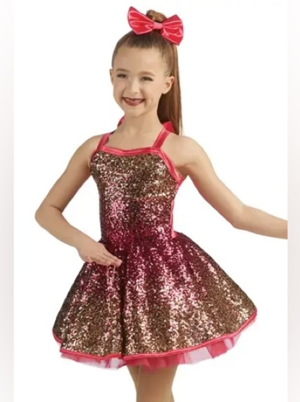 Girls Pink Sequin Dance Costume Dress, Girls 10/12 ***Like New***